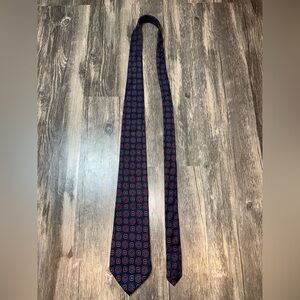 Vintage Yves Saint Laurent Silk Necktie Navy Red Geometric Medallion